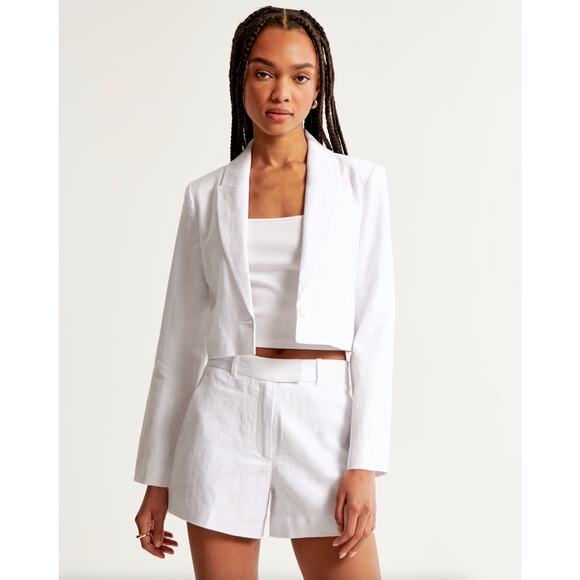 ABERCROMBIE & FITCH Premium Linen Cropped Blazer White Sz XL {YY26} - Picture 1 of 5